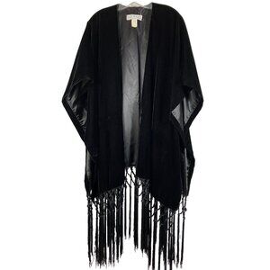 Vintage AJ Bari Velvet Dolman Cape Fringe Duster Black Evening Gypsy Manton